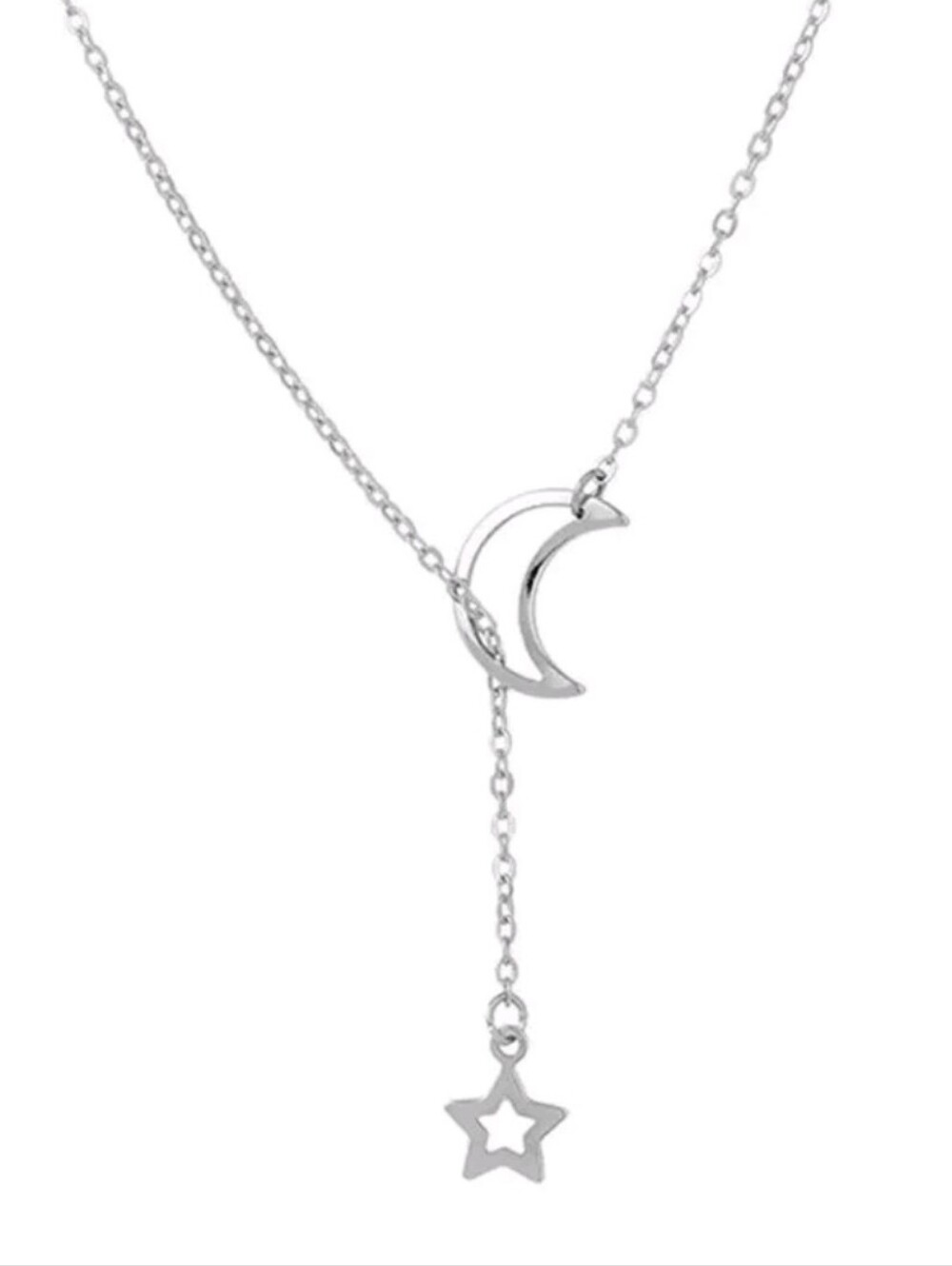 Silver Moon & Star Lariat Necklace - Women